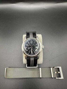 Hamilton Black Dial Field Watch with Black and Gray NATO Straps